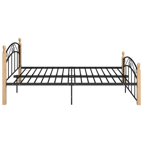 Sengeramme 140x200 cm metal og massivt egetræ sort