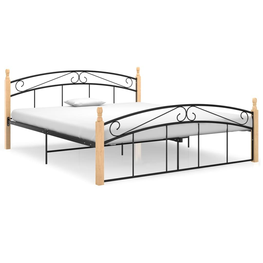 Sengeramme 160x200 cm metal og massivt egetræ sort