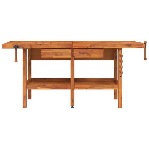 Arbejdsbord m. skuffer + skruestik 192x62x83 cm massivt akacie