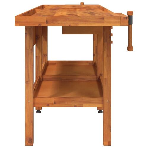 Arbejdsbord m. skuffer + skruestik 192x62x83 cm massivt akacie