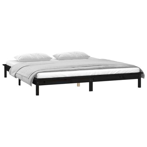Sengeramme med LED 150x200 cm kingsize massivt træ sort