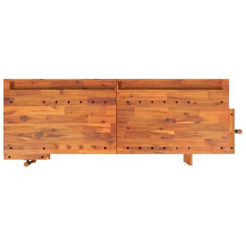 Arbejdsbord m. skuffer + skruestik 192x62x83 cm massivt akacie