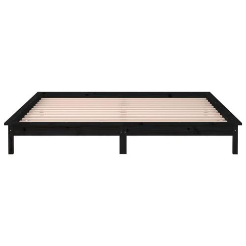 Sengeramme med LED 150x200 cm kingsize massivt træ sort