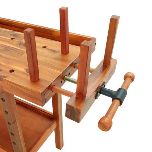 Arbejdsbord m. skuffer + skruestik 192x62x83 cm massivt akacie