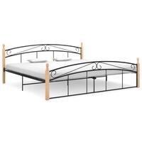 Sengeramme 200x200 cm metal og massivt egetræ sort