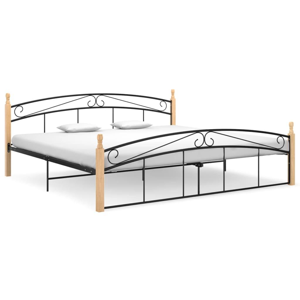 Sengeramme 200x200 cm metal og massivt egetræ sort