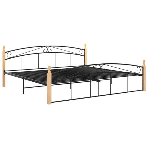 Sengeramme 200x200 cm metal og massivt egetræ sort