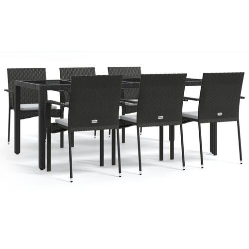 Spisebordssæt til haven 7 dele med hynder polyrattan sort