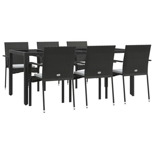 Spisebordssæt til haven 7 dele med hynder polyrattan sort
