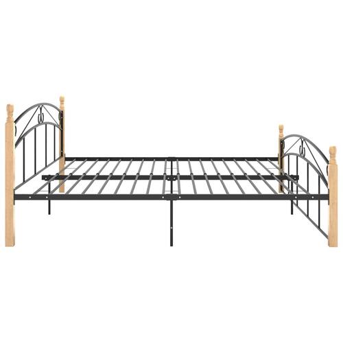 Sengeramme 200x200 cm metal og massivt egetræ sort
