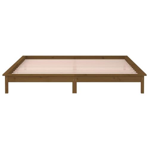 Sengeramme med LED-lys 200x200 cm massivt træ gyldenbrun
