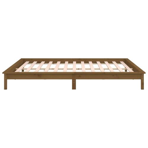 Sengeramme med LED-lys 200x200 cm massivt træ gyldenbrun