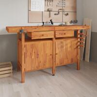 Arbejdsbord m. skuffer + skruestik 162x62x83 cm massivt akacie