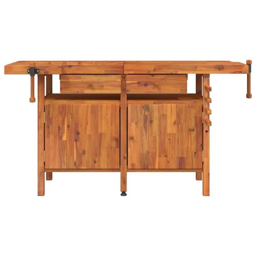 Arbejdsbord m. skuffer + skruestik 162x62x83 cm massivt akacie