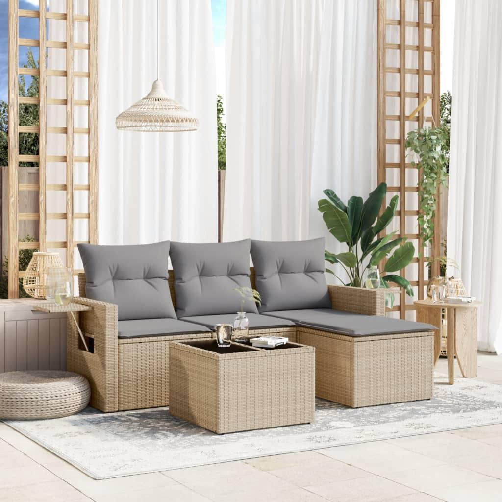Sofasæt til haven 4 dele med hynder polyrattan beige