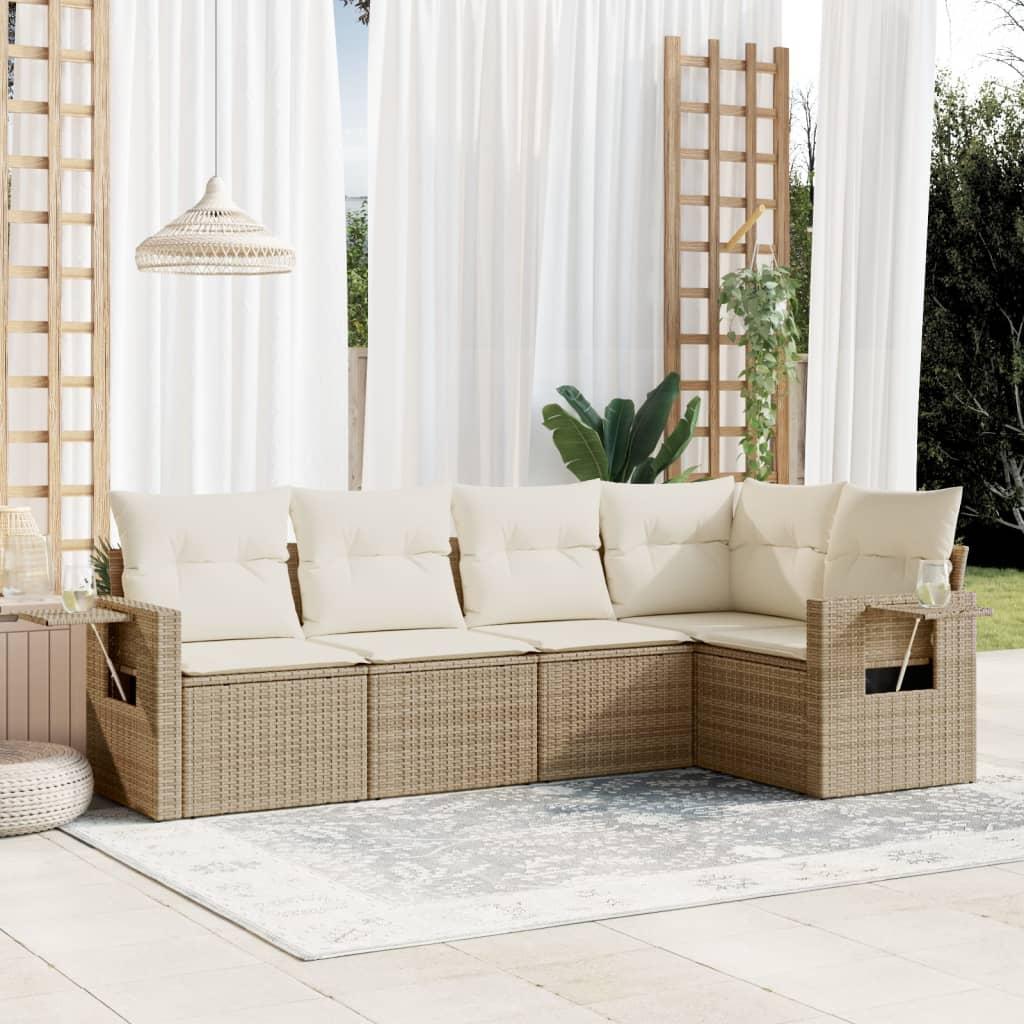Sofasæt til haven 5 dele med hynder polyrattan beige
