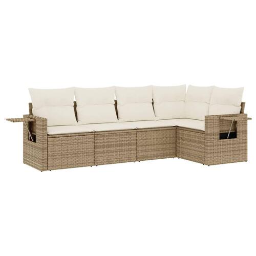 Sofasæt til haven 5 dele med hynder polyrattan beige