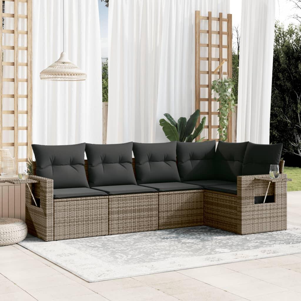 Sofasæt 5 dele med hynder polyrattan grå