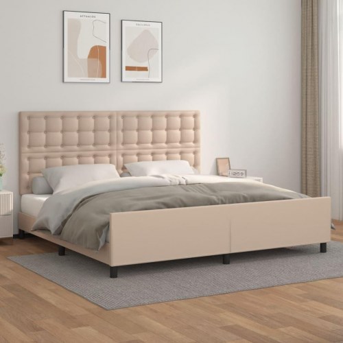 Sengeramme med sengegavl 200×200 cm - kunstlæder, cappuccino