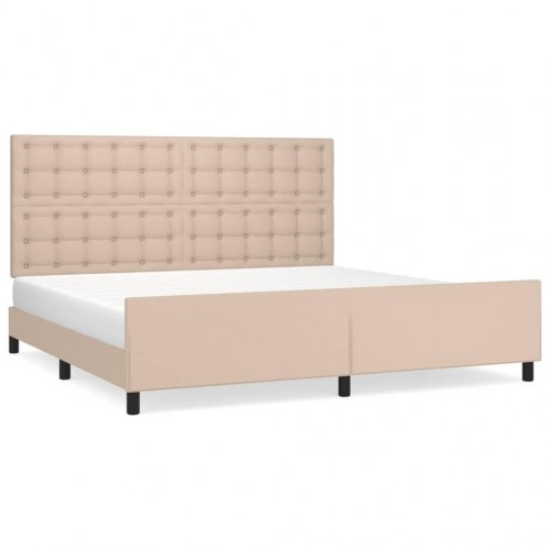 Sengeramme med sengegavl 200×200 cm - kunstlæder, cappuccino