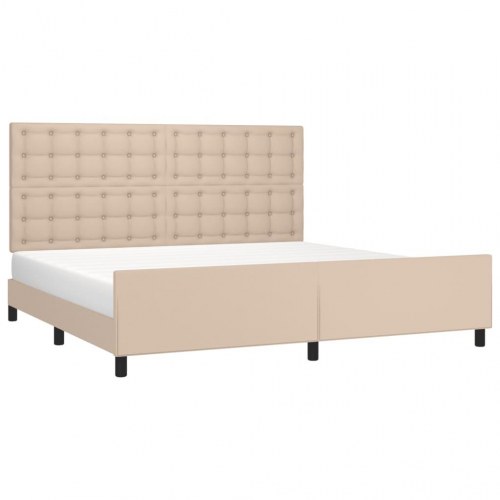 Sengeramme med sengegavl 200×200 cm - kunstlæder, cappuccino