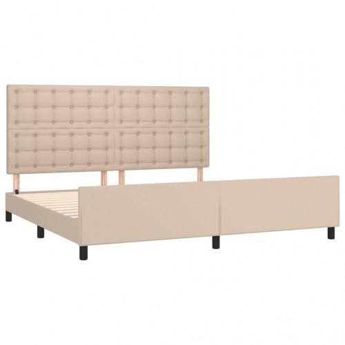 Sengeramme med sengegavl 200×200 cm - kunstlæder, cappuccino