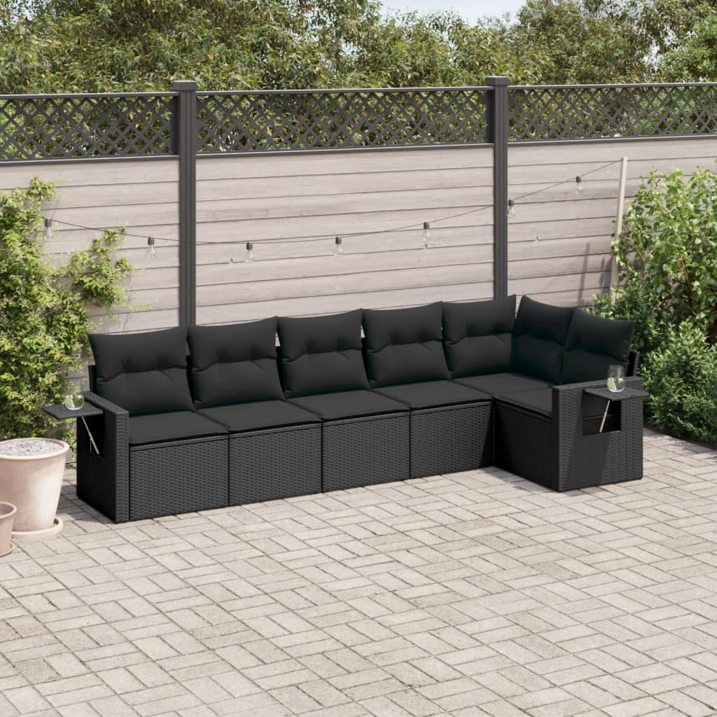 Sofasæt til haven 6 dele med hynder polyrattan sort