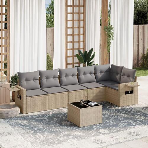 Sofasæt til haven 7 dele med hynder polyrattan beige