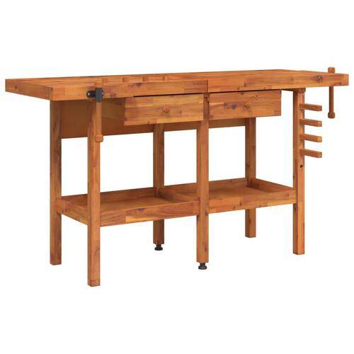 Arbejdsbord m. skuffer + skruestik 162x62x83 cm massivt akacie