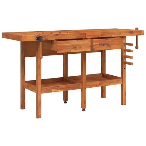 Arbejdsbord m. skuffer + skruestik 162x62x83 cm massivt akacie