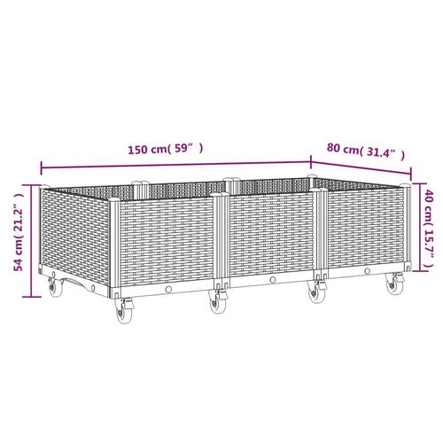 Plantekasse med hjul 150x80x54 cm PP brun