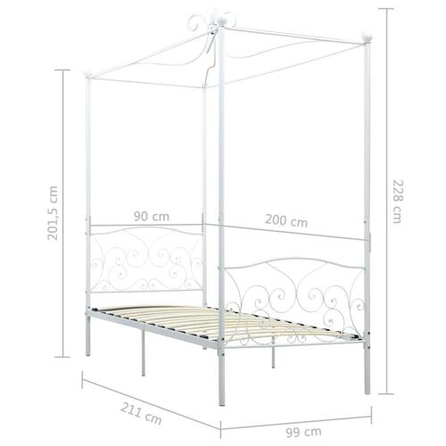 Sengestel til himmelseng 90 x 200 cm metal hvid