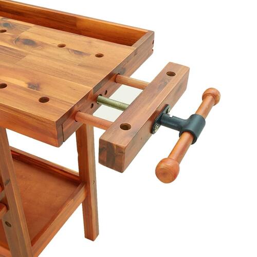 Arbejdsbord m. skuffer + skruestik 162x62x83 cm massivt akacie