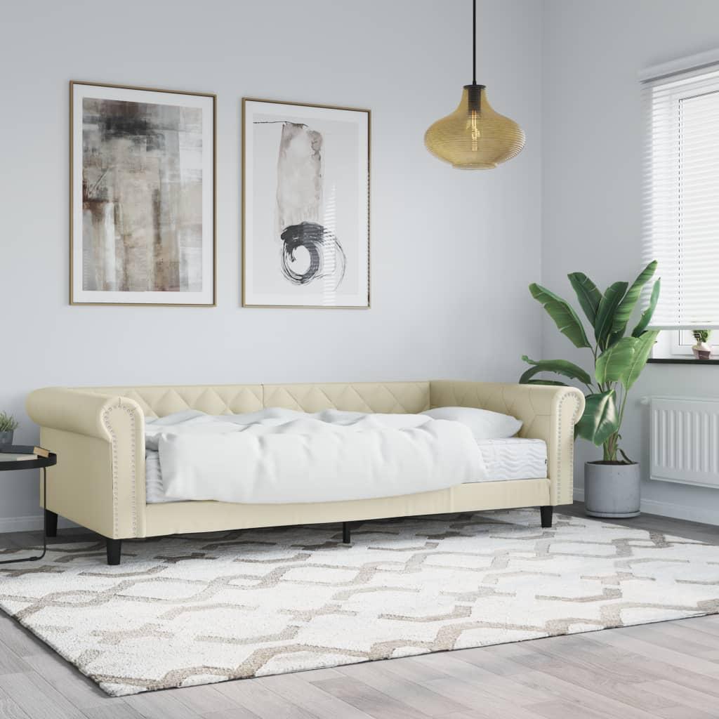 Daybed med madras 90x200 cm kunstlæder cremefarvet billede