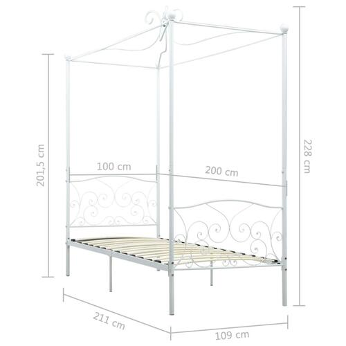Sengestel til himmelseng 100 x 200 cm metal hvid