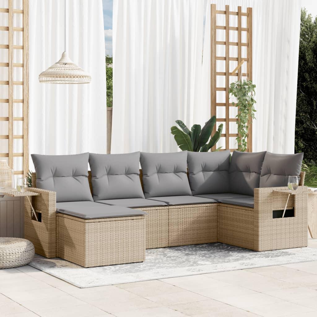 Sofasæt til haven 6 dele med hynder polyrattan beige