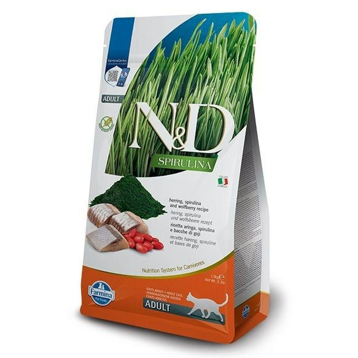 Kattemad Farmina N&D Spirulina Herring Urter til katte Voksen 1,5 Kg