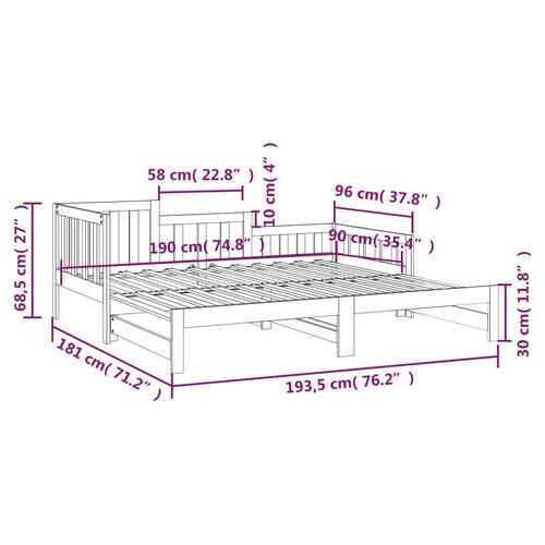 Daybed med udtræk 2x(90x190) cm massivt fyrretræ hvid