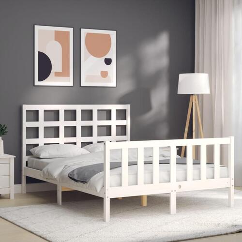 Sengeramme med sengegavl 140x200 cm massivt træ hvid