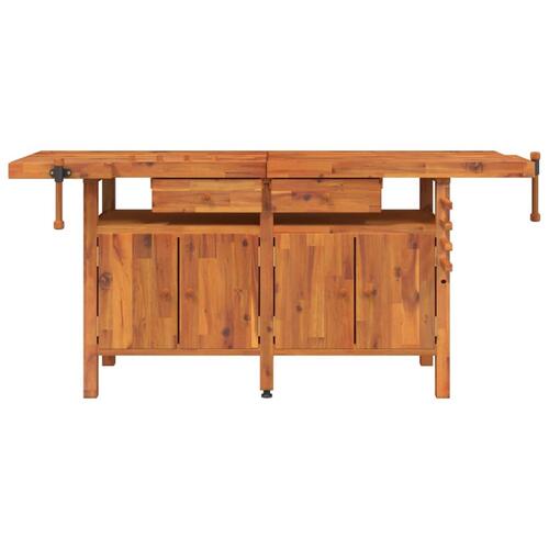Arbejdsbord m. skuffer + skruestik 192x62x83 cm massivt akacie