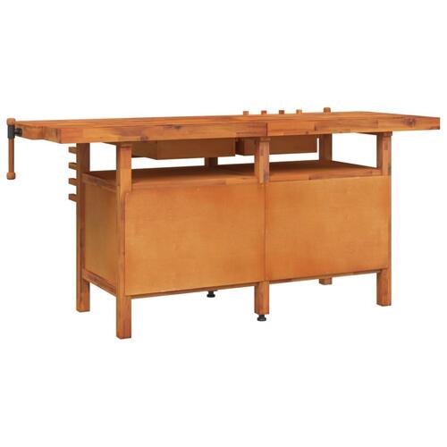Arbejdsbord m. skuffer + skruestik 192x62x83 cm massivt akacie