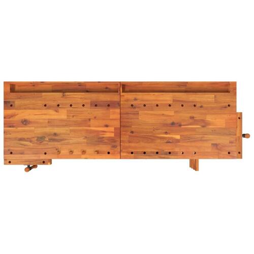 Arbejdsbord m. skuffer + skruestik 192x62x83 cm massivt akacie