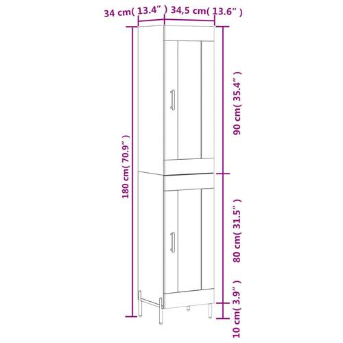 Skab 34,5x34x180 cm konstrueret træ sort