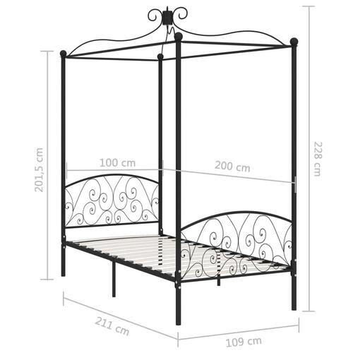 Sengestel til himmelseng 100 x 200 cm metal sort