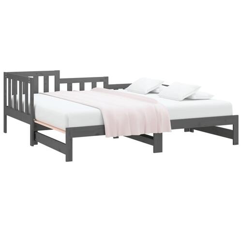 Daybed med udtræk 2x(90x190) cm massivt fyrretræ grå