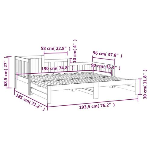 Daybed med udtræk 2x(90x190) cm massivt fyrretræ grå