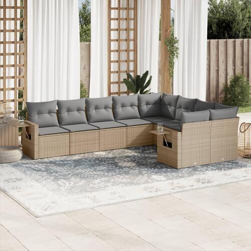 Sofasæt til haven 9 dele med hynder polyrattan beige