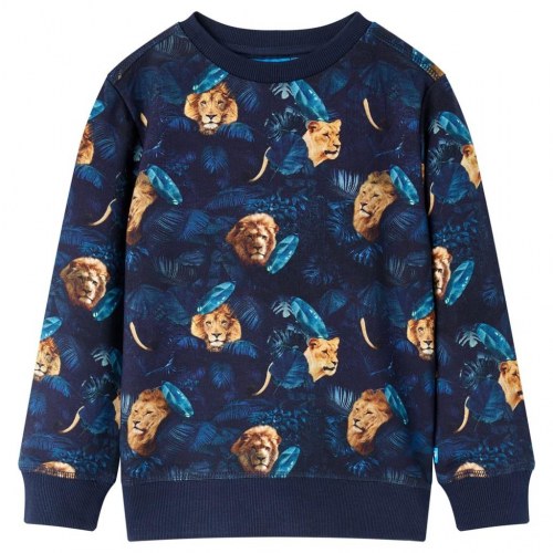 Sweatshirt til børn - str. 140, marineblå med løveprint