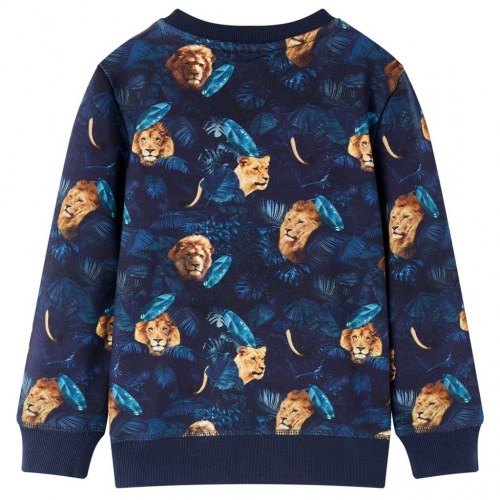 Sweatshirt til børn - str. 140, marineblå med løveprint