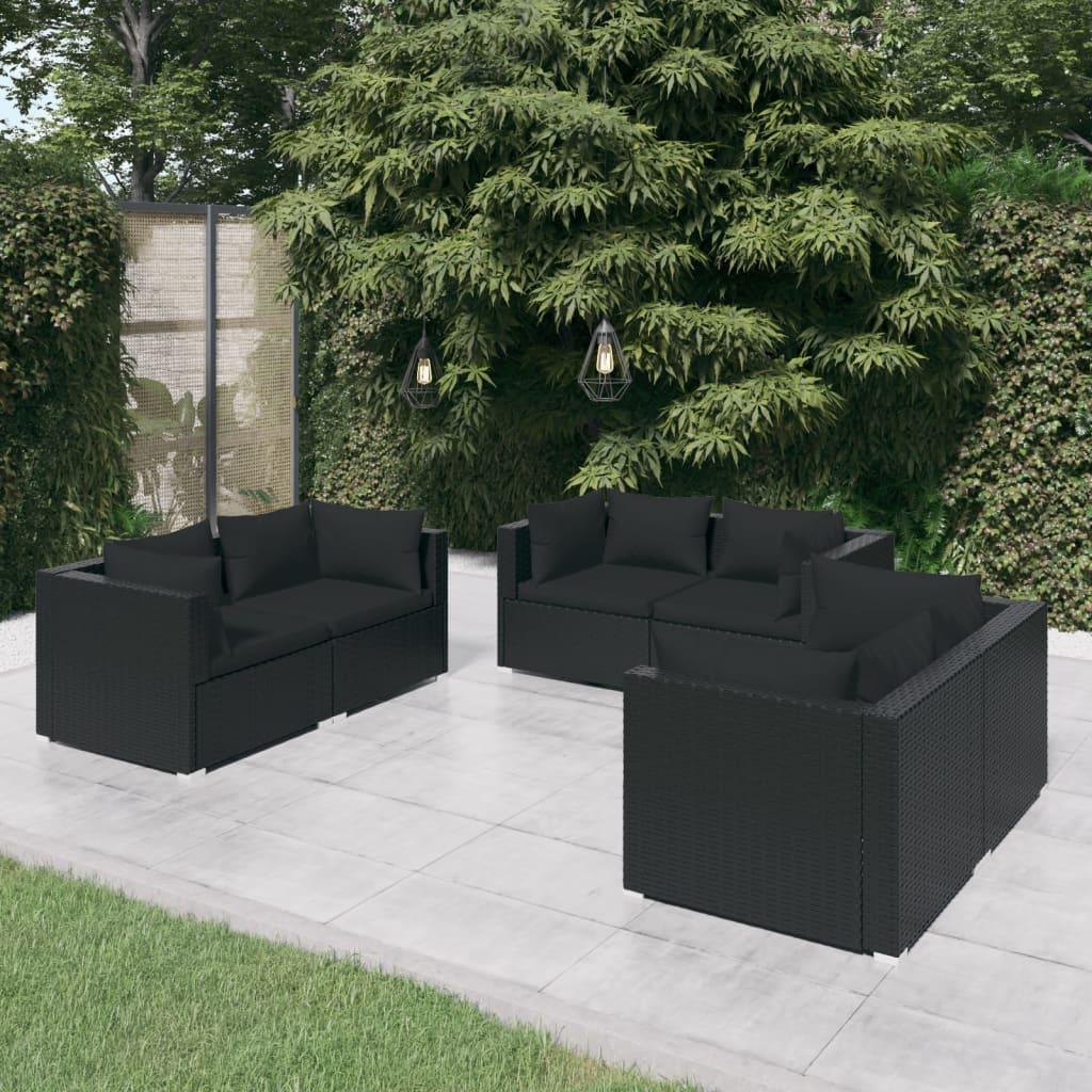 Loungesæt til haven 6 dele med hynder polyrattan sort